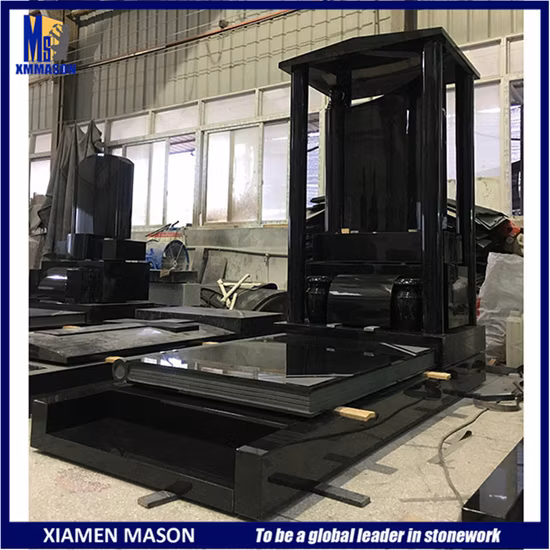 Надгробие в форме книги из черного гранита в современном европейском стиле.